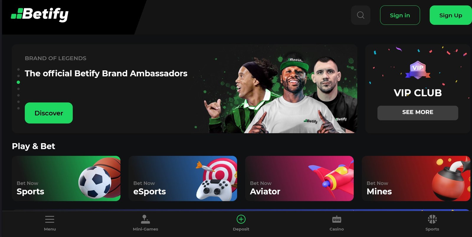 Betify Casino Interface